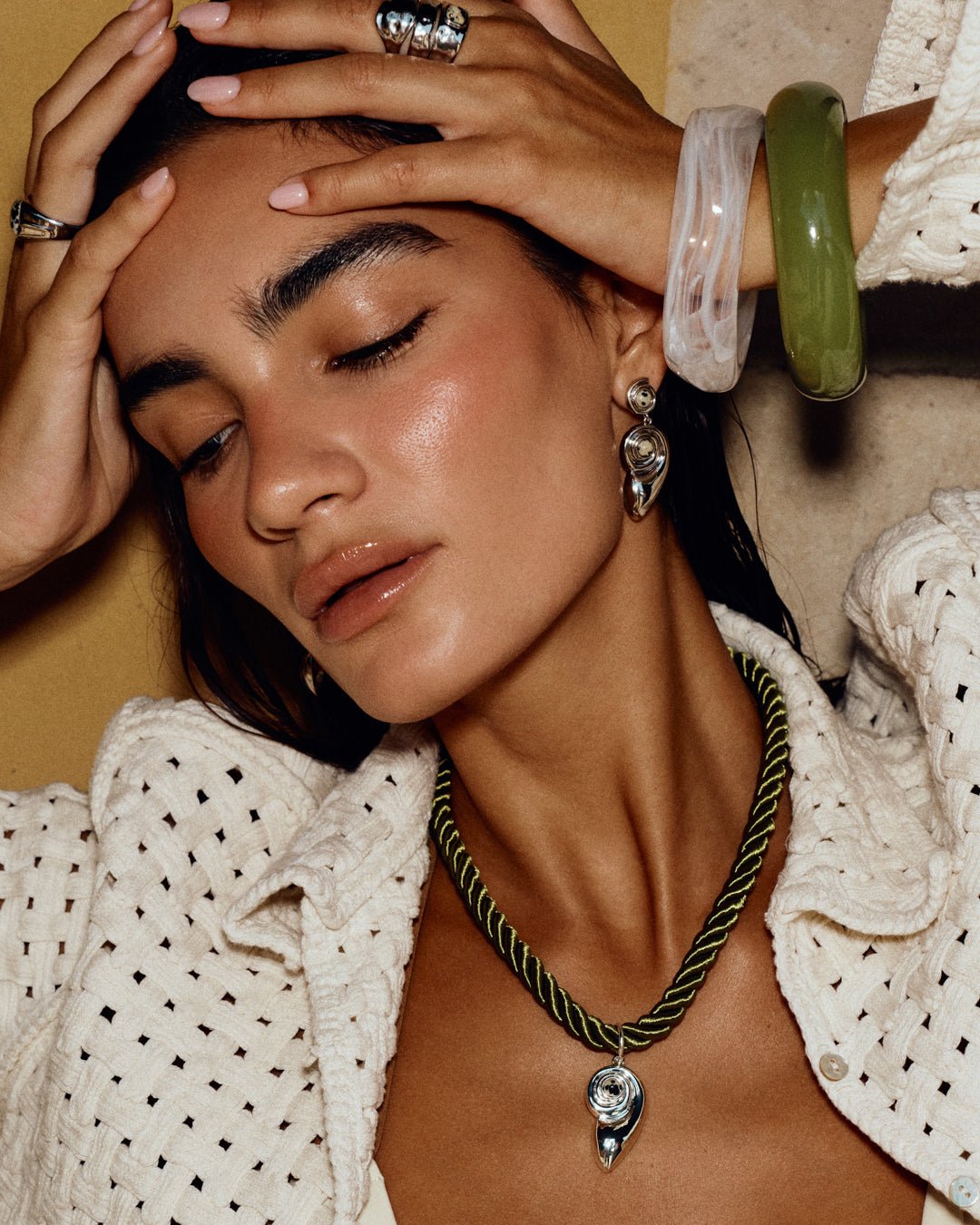 The Palma Shell Cord Necklace- Gold - Image 6