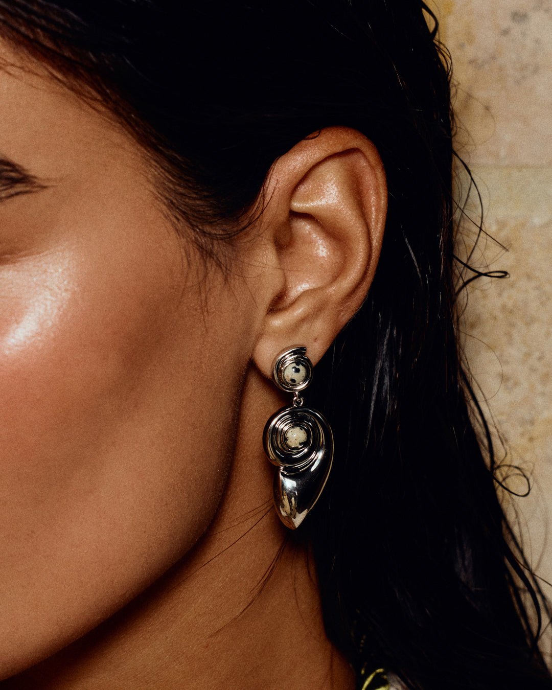 The Palma Shell Statement Earrings- Silver - Image 2