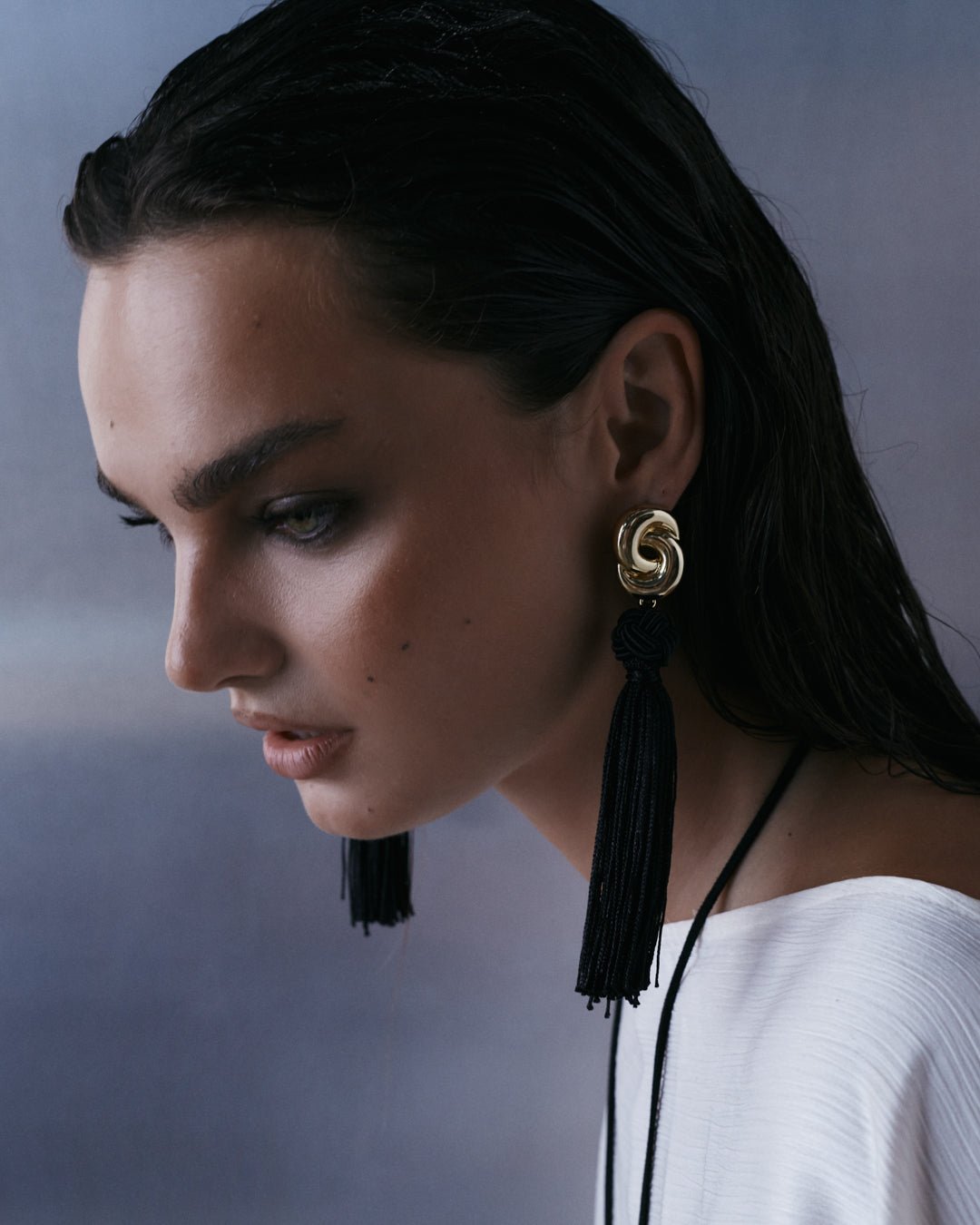 The Solstice Knot Tassel Earrings-Gold - Image 2