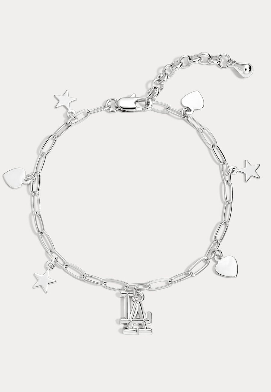 The MLB Star + Hearts Logo Charm Bracelet- Silver