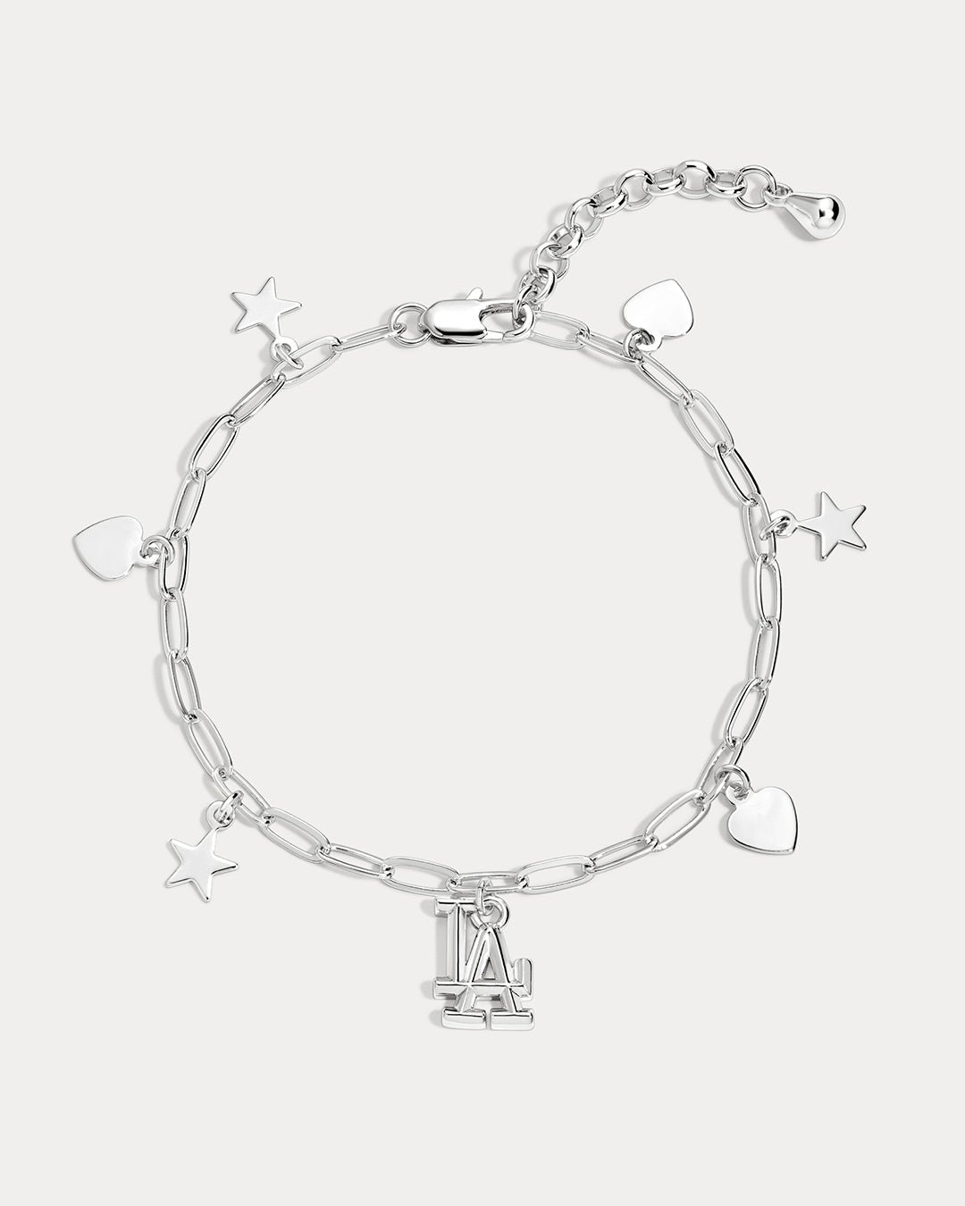 The MLB Star + Hearts Logo Charm Bracelet- Silver